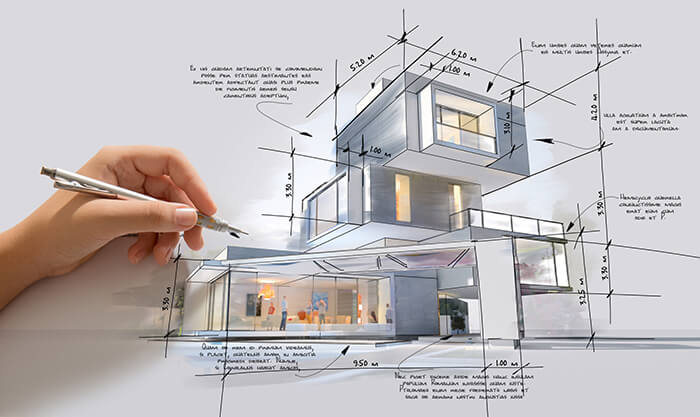 arquitecto diseñando el plano de un casa moderna